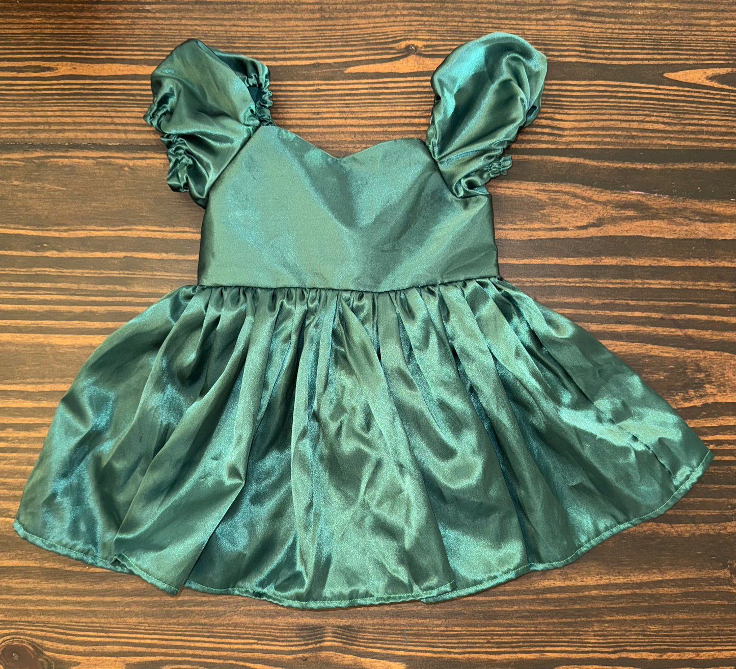 4T CUSTOM GREEN SATIN DRESS