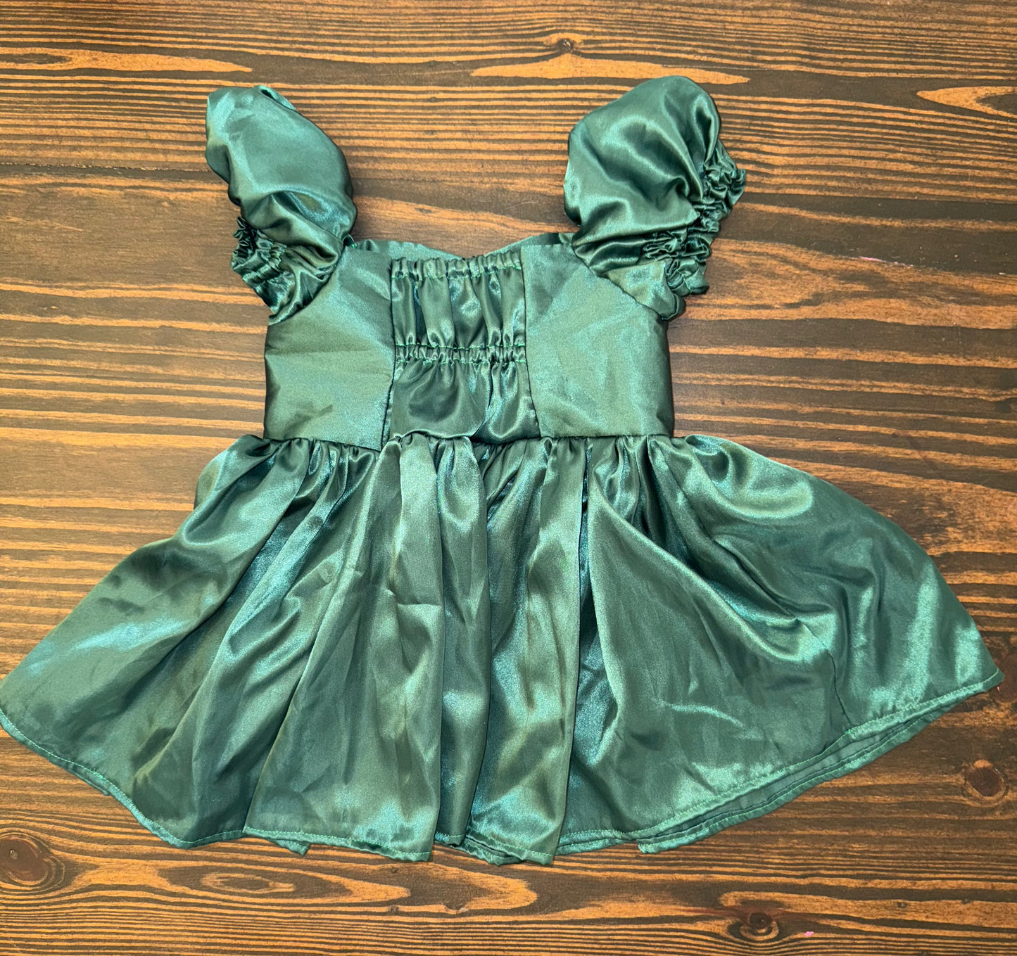 4T CUSTOM GREEN SATIN DRESS